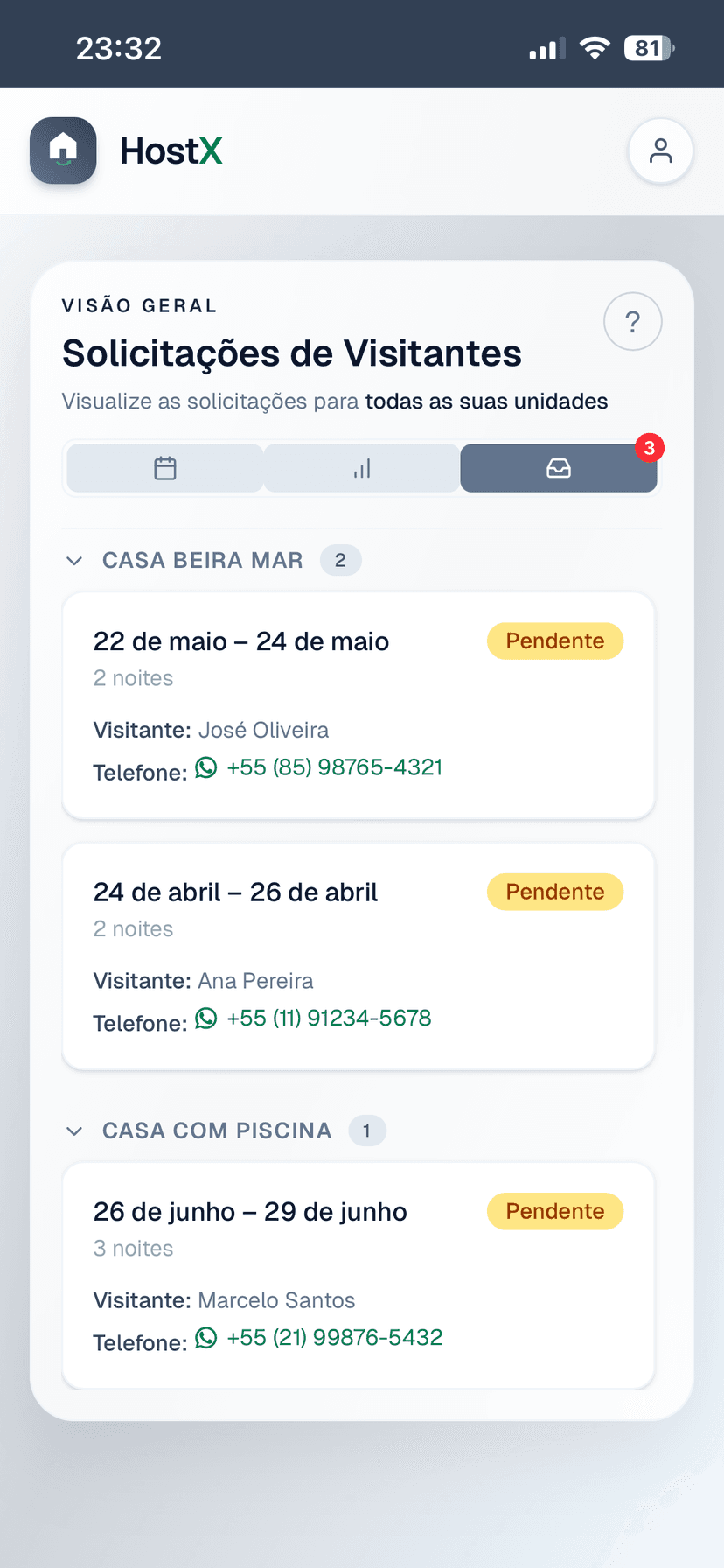Hóspede solicita, você confirma